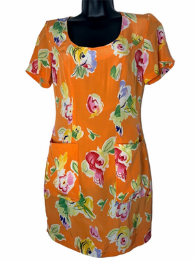 Vintage Beautiful Thérèse Baumaire PARIS Orange Floral Dress